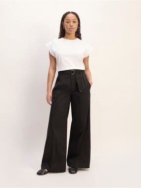Everlane Pleated Wide Leg Chino Black Size 6 Belted High Rise Pants